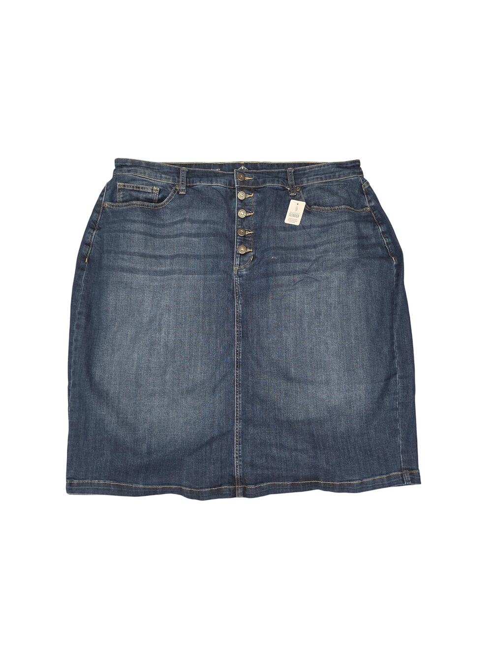 Secretly Slender Skirt Womens 20W Blue Denim Button Front Knee Length Pencil